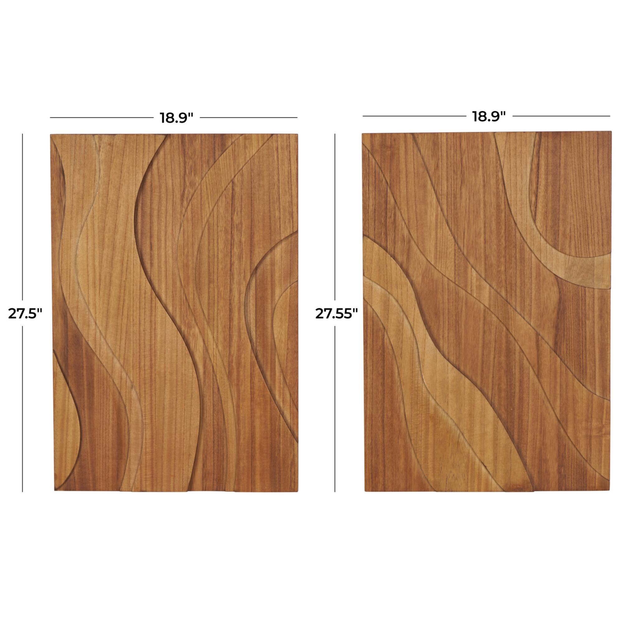 Brown Wooden Abstract Wavy Carved Wall Décor Set